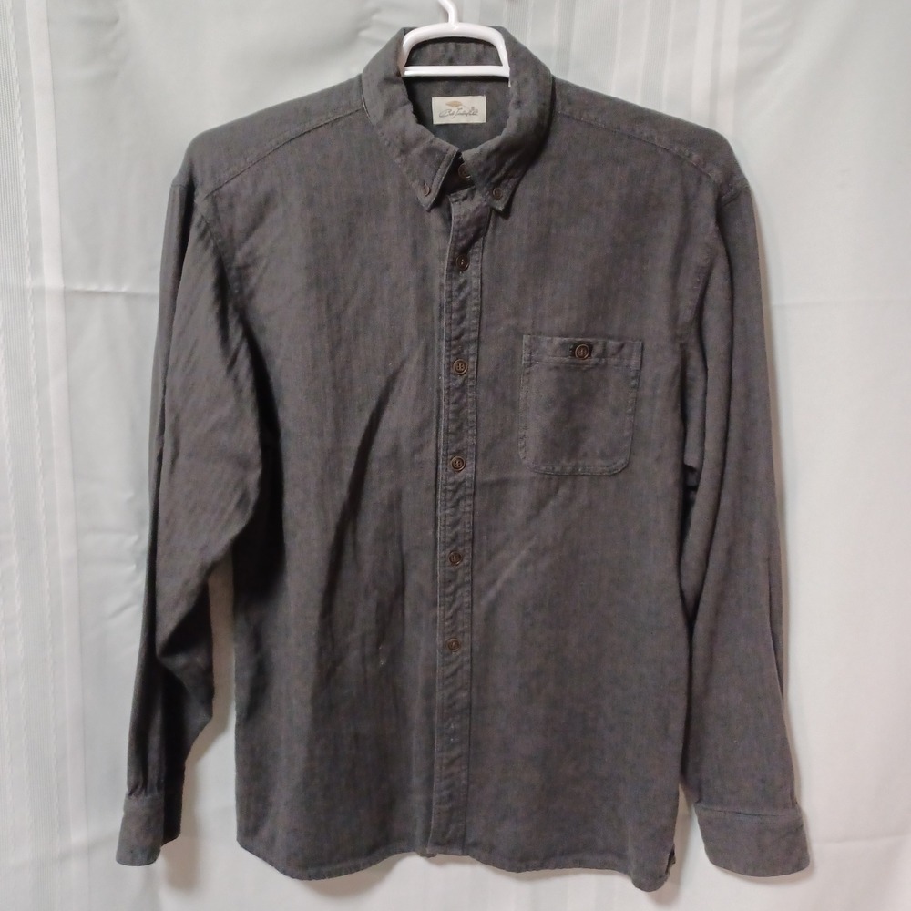 Bob Timberlake Mens Large Charcoal Gray Herringbone Button Down Shirt 607BTF13